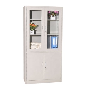 Armoire de rangement de bureau en métal avec 2 portes en verre et 2 portes en fer, armoire de classement en métal - Product Image 2