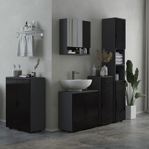 Columna de baño kleankin en aglomerado con 2 Estantes abiertos y 2 armarios de 2 niveles, 30x30x183 cm, negro y gris - Product Image 2