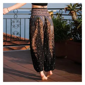 Grosir celana Boho wanita untuk Yoga Hippie Harem Rayon dicetak pinggang tinggi longgar tari Modern wanita Bloomers Dropshipping