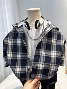 Veste à capuche printanière pour garçons 2026 – Nouvelle chemise à carreaux à manches longues tendance pour enfants – Haut de printemps stylé pour bébés - Product Image 3