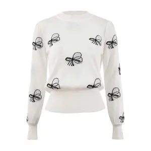 Knitwear Women's Top Sweater Print Long Sleeved Knitted Spring Summer Decorated With Intarsia Casual Regular Sleeve Standard