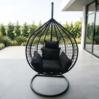 Fauteuil suspendu double en rotin PE avec support métallique pour patio, jardin et extérieur