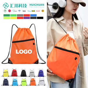 Promotional Custom Logo Luxury Foldable Washable Drawstring Backpack with Waterproof Polyester and Front Zipper