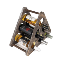Porte-bouteilles en bois rustique pour comptoir, capacité 6 bouteilles, design triangulaire, organisateur autoportant pour la maison et la cuisine