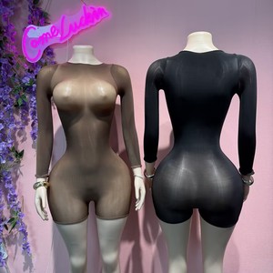 Soldes de printemps : Combinaison sexy transparente à manches longues pour femme, combinaison une pièce en maille, couleur unie, amincissante - Product Image 4