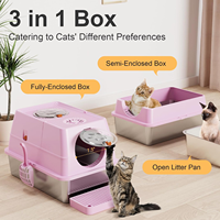 Bac à litière XL en acier inoxydable, entrée par le haut, pour grands chats, nettoyage facile, design anti-fuite, rose