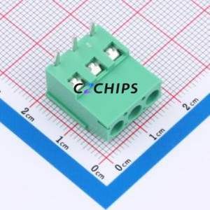 MX129R-5.08-03P-GN01-Cu-Y-A Screw Terminal Block Bent Lead Through Hole,P=5.08mm Connector 1x3P 5.08mm Green Right Angle Insert - Product Image 1