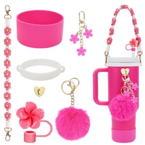 Ensemble de 8 accessoires pour tasses : protège-pailles en silicone, capuchons, crochets cœur, pompons, pochettes à rouge à lèvres pour 40/ - Product Image 4