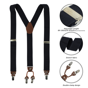 <span class=keywords><strong>Tirantes</strong></span> Elásticos Ajustables de 120 cm, Color Negro Sólido, Estilo <span class=keywords><strong>Y</strong></span>, Hebilla de Cobre de 3.5 cm de Ancho, para Hombre, <span class=keywords><strong>con</strong></span> 4 Clips - Product Image 1