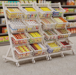 सुपरमार्केट फ्लोर पर खड़े मोबाइल स्नैक डिस्प्ले रैक ताजा फल और सब्जी स्लेट टोकरी रसोई भंडारण रैक प्रदर्शन स्टैंड - Product Image 4