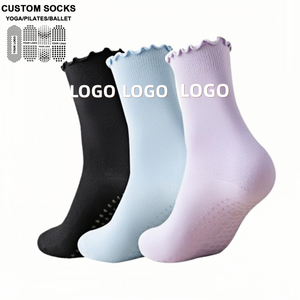Custom Design <b>Women</b> Yoga Pilates Lace <b>Socks</b> High Quality Anti Slip Fuzzy <b>Compression</b> Cotton Ruffle Grip <b>Socks</b> With Logo - Product Image 1