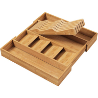 Plateau à couverts classique en bambou avec porte-couteaux pour vaisselle et ustensiles, organisateur de tiroir de cuisine extensible à un seul niveau