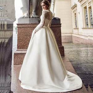 Abito da <span class=keywords><strong>sposa</strong></span> 2023 elegante abito da <span class=keywords><strong>sposa</strong></span> con semplice pizzo antirughe manica lunga lusso coda di raso per musulmani taglie forti <span class=keywords><strong>abiti</strong></span> da <span class=keywords><strong>sposa</strong></span> - Product Image 3