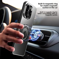 Étui de téléphone rigide en aluminium mat Ins Shadow pour 16 ProMax 15 avec support métallique rotatif, magnétique, antichoc et dissipation de chaleur
