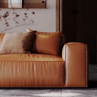 Canapé en cuir véritable, couche supérieure en cuir de vache, design minimaliste moderne italien avec cadre en bois massif, personnalisable pour le salon