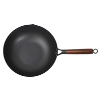 Wok en fer de 32 cm avec poignée en bois et couvercle, chauffe uniforme, ustensile de cuisson durable pour une cuisine saine et les sautés maison