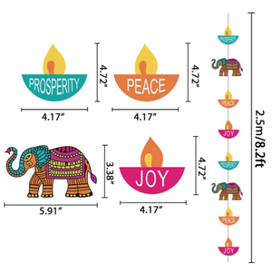 Festival de luces fiesta hindú Ganesha Pavo Real Rangoli feliz Diwali casa puerta ventana cadena cortina banderas pancartas banderines Decoración - Product Image 6