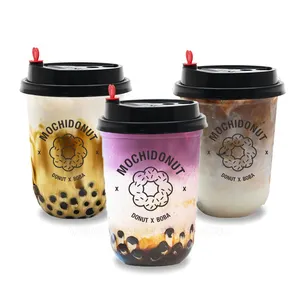 Customized LOGO Print Factory Supply Boba Tea Cup Transparent PP Plastic Custom Boba Cups with Lids