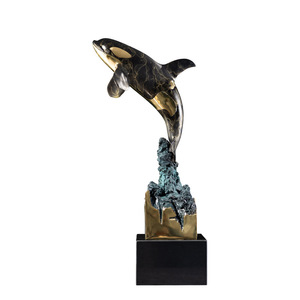 Escultura de ballena de latón con detalles en cobre y oro, figura de animal marino hecha a mano, decoración artística para sala de estar, negocios y regalo de inauguración de casa - Product Image 5