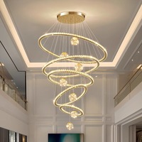 Luminaires suspendus en cristal modernes, anneaux ronds, finition dorée, lustres LED pour hôtel, maison, villa, escalier