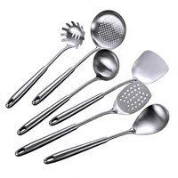 Ensemble d'ustensiles de cuisine en acier inoxydable 304, 6 pièces, kit d'outils de cuisson, spatule, louche, écumoire, cuillère à pâtes, cuillère ajourée