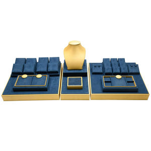 แท่นโชว์เครื่องประดับหุ้มหนัง PU สีน้ำเงินคลาสสิก ดีไซน์หรูหรา สำหรับต่างหู แหวน สร้อยคอ ชุดโชว์เครื่องประดับ - Product Image 1