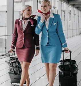 Hostess Sky Blauw Of Bordeaux Kleur Jasje Shirt Rok Eurowings Luchtvaartmaatschappij Stewardess Uniform Past