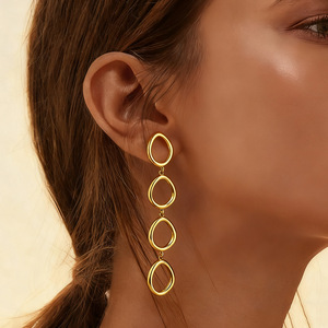 Boucles d'oreilles pendantes géométriques en acier inoxydable plaqué or 18 carats pour femmes, bijoux tendance - Product Image 1