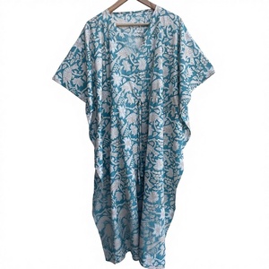 Block Printed Cotton Kaftan Dress for Women Nightwear Kaftan Beach Resort Wear Dress Ethnic Boho Kaftan Hand Block Summer Dress - Product Image 1