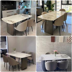 Dining Table Set With Four Chairs Rectangular Stone Slab Modern Design For Small Apartment Space Saving Dining Room Furniture - Product Image 4