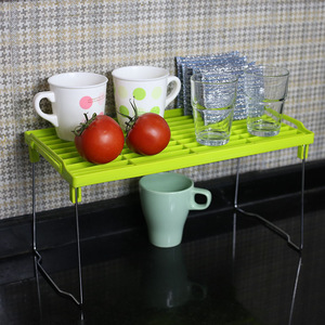 Folding Storage <b>Rack</b> Plastic Shelf 2 Tier <b>Kitchen</b> Bathroom Organizer Stackable Desktop Holder Red And Green Color - Product Image 3