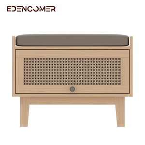 <span class=keywords><strong>Banc</strong></span> à <span class=keywords><strong>chaussures</strong></span> en rotin de style japonais Edencomer, design rustique, avec coussin de siège pour l'entrée - Product Image 1