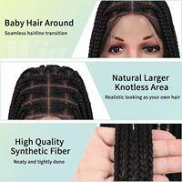 Perruque Tressée Boîte Sans Nœuds Carrée, Pleine Lace Front Double, Synthétique Légère Ombrée Marron Clair Tressée à la Main, En Gros