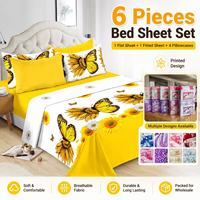 Parure de lit 6 pièces très vendue pour lit King Size, drap-housse imprimé dispersé avec 4 taies d'oreiller