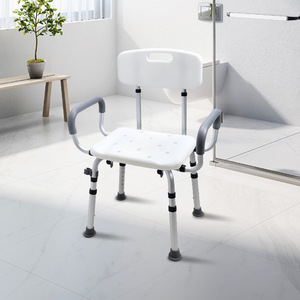 <b>Bathroom</b> <b>Stool</b> With Armrests And Backrest White Adjustable Height Non Slip Shower Chair For Home Use - Product Image 1
