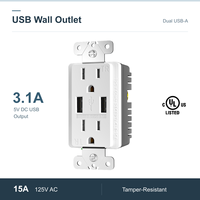 US-Standard Hotel-Renovierungs-USB-Steckdose 15 Ampere 125VAC Dual USB-A 3.1A USB-Ausgang 5V DC Weiß Manipulationsgeschützt Eingebautes Ladegerät