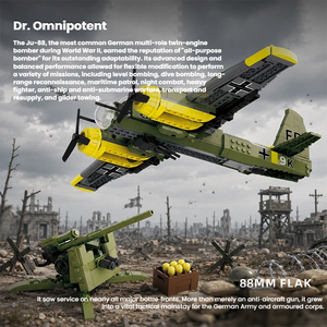 Set de Bloques de Construcción Militares de la Segunda Guerra Mundial, Junkers Ju 88 y Flak 36 de 88 mm, Bombardero Antiaéreo, Modelo Coleccionable para Aficionados Adultos - Product Image 3