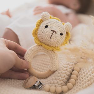 Jouets en <span class=keywords><strong>bois</strong></span> naturel pour bébé, anneau de dentition en coton, pour Crochet d'animaux, vente en gros, - Product Image 2