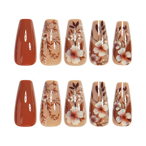 Juego <span class=keywords><strong>de</strong></span> 24 Uñas Postizas <span class=keywords><strong>de</strong></span> <span class=keywords><strong>Ballet</strong></span> Otoño Invierno, Color Marrón, Estilo Francés Dulce, con Diseño <span class=keywords><strong>de</strong></span> Flores, las Más Vendidas - Product Image 5