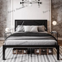 Lit double en métal pour chambre à coucher moderne avec tête de lit plateforme cadre de lit base grand lit en métal