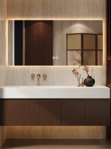 Lavabo de losa de roca todo en uno, nuevo estilo chino, espejo inteligente, mueble de baño montado en la pared, impermeable <span class=keywords><strong>IPX4</strong></span>, combinación de inodoro y lavabo. - Product Image 5