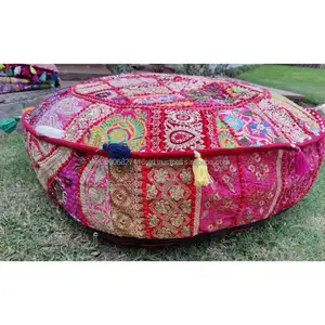 Baumwolle handgemachtes rundes Bodenkissenbezug Patchwork-Design für Party-Dekoration Heimdekoration und Khambadiya-Stil dekorativer Bodenbelag