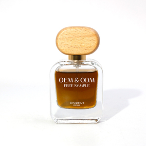 Botella de Perfume Cuadrada Plana Vacía, Transparente, de 50 ml y 100 ml, Botella de Vidrio para Perfume de Lujo con Tapa de Madera Ovalada - Product Image 4
