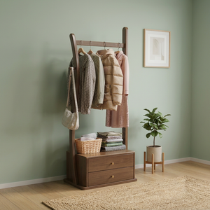 Modern Solid Wood <b>Coat</b> Rack <b>with</b> <b>Hooks</b> and <b>Shelves</b> Freestanding Multifunctional Storage for Bedroom Living Room Furniture - Product Image 2