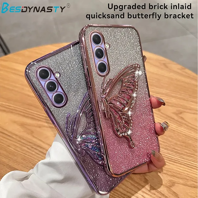 3D Liquid Sand Butterfly Phone Holder Glitter Case for Samsung A55 15 25 05 35 54 14 24 34 53 13 23 33 73 52 32 12 51 50 F15 M55