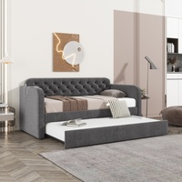 Canapé-lit moderne en tissu velours gris foncé, taille double, avec design de charge USB, pour salon