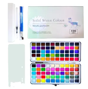 Vernice ad acquerello solido arte fornito di acqua colore pittura ad acquerello set con pennelli in scatola di latta pigmento acquerello