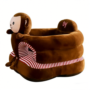 Asiento de aprendizaje para bebés de peluche de mono marrón personalizado, sofá de entrenamiento anti-vuelco para bebés con forro a rayas rojas y blancas - Product Image 3