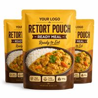 Sachet d'emballage alimentaire imprimé sur mesure, à trois soudures latérales, haute barrière, résistant à la chaleur 121°C