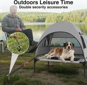 Cuccia rialzata per cani da esterno con tenda parasole rinfrescante, tenda da campeggio, tettuccio rimovibile, <span class=keywords><strong>lettino</strong></span> fuori terra, piccola - Product Image 4